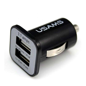 Chargeur allume cigare USAMS - 2 ports USB - 3,1A - noir