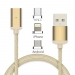 Câble USB magnetique 3 en 1 renforcé - Lightning / micro USB / Type C - Or